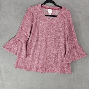 Knox Rose Womens Large Boho Shirt Pink Bell Sleeve Crewneck Lagenlook